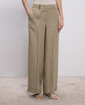 Peserico Khaki linen pants with chain A0404002606