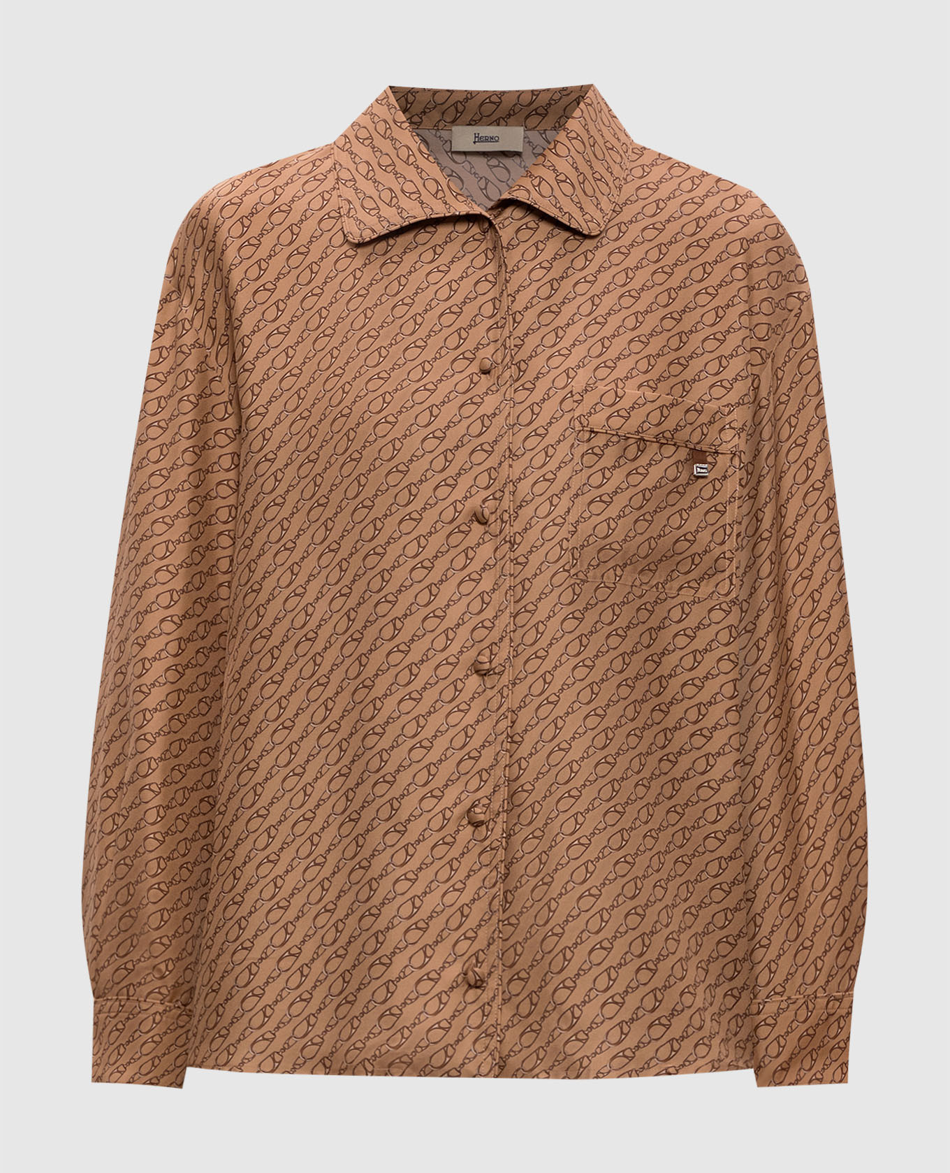 

Brown silk blouse with branded print Herno