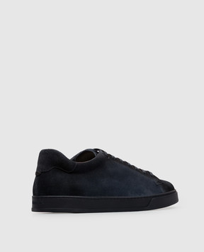 Doucal's Blue suede sneakers with textured logo DU3552SPENUF260