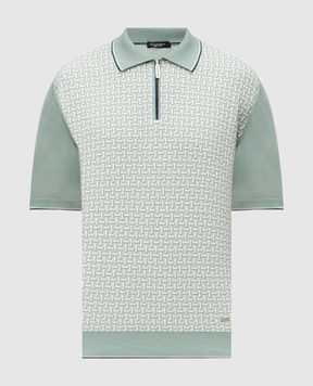 Stefano Ricci Green polo shirt with patterned silk K414016P31F26167