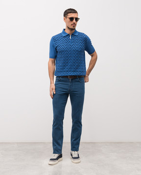Stefano Ricci Blue polo shirt with patterned silk K818110P31F26176