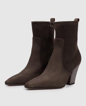 Brunello Cucinelli Brown suede ankle boots with monil chain MZSFC2600P