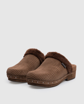 Brunello Cucinelli Brown suede clogs with fur MZSFC3341P