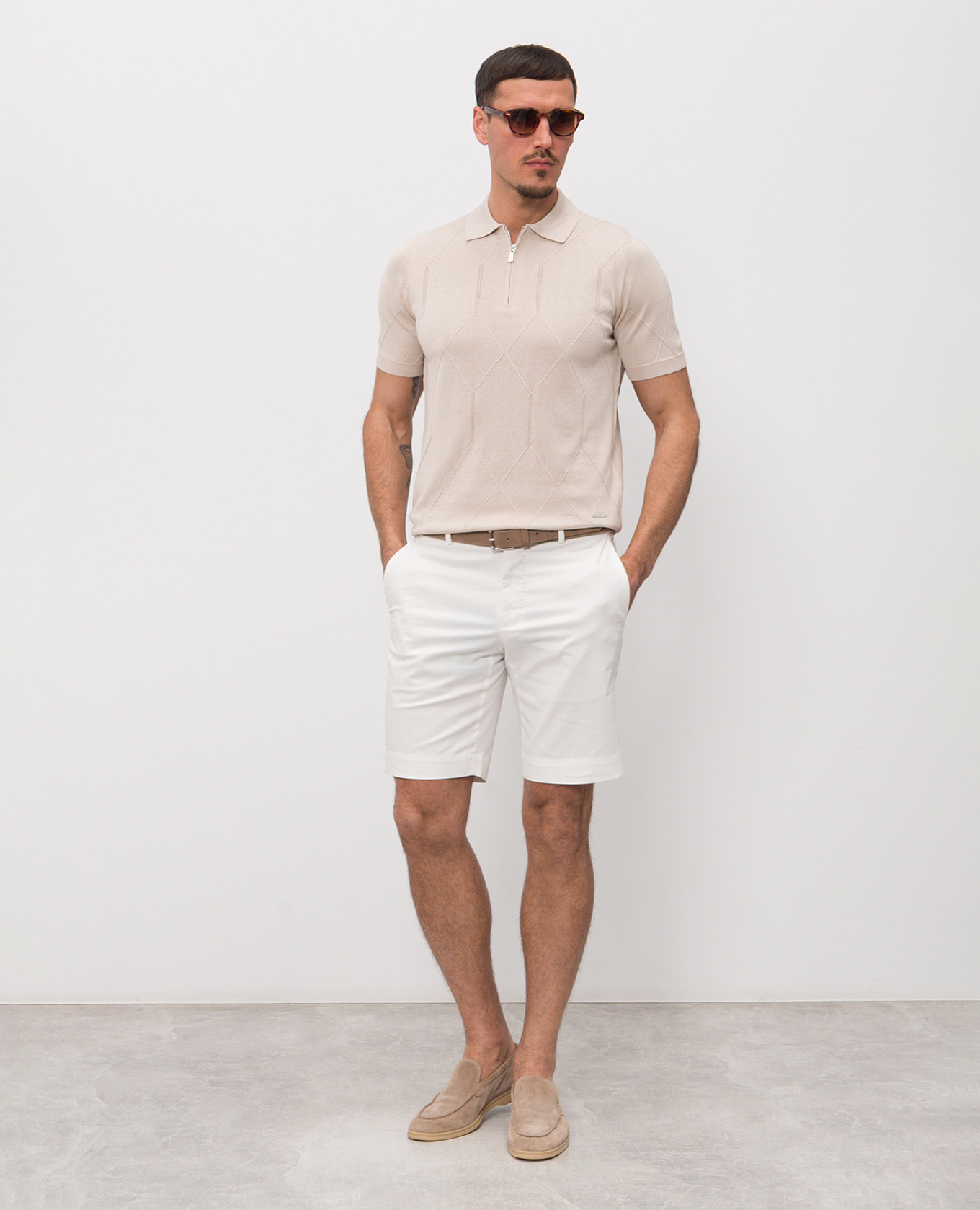 Beige polo shirt with geometric pattern Enrico Mandelli 2