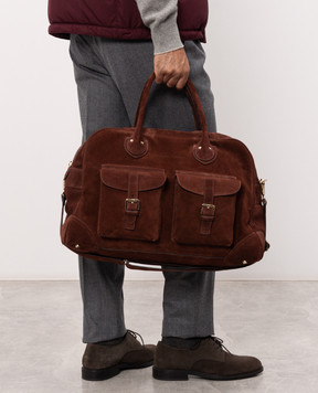 Brunello Cucinelli Brown Suede Weekender Travel Bag MBSFBU428