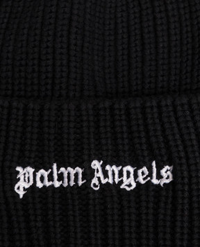 Palm Angels Children's black hat with logo embroidery F6PAJBHT226