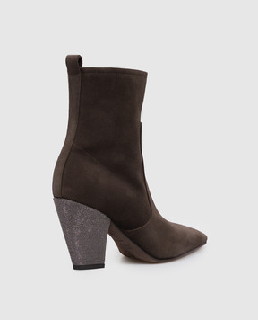 Brunello Cucinelli Brown suede ankle boots with monil chain MZSFC2600P