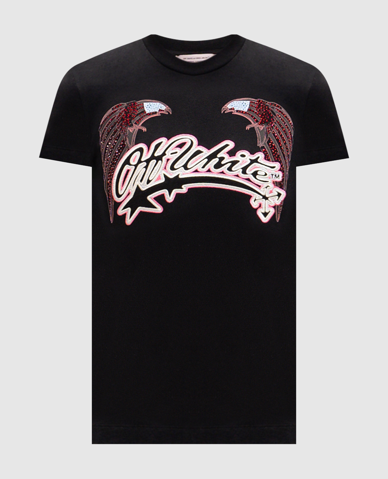 Black Double Eagle T-shirt with Swarovski crystals
