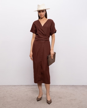 Brunello Cucinelli Brown wrap dress with linen MH126AHG41