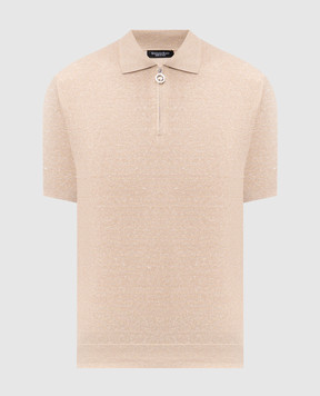Stefano Ricci Beige silk and linen polo shirt with emblem K616445P30F26112