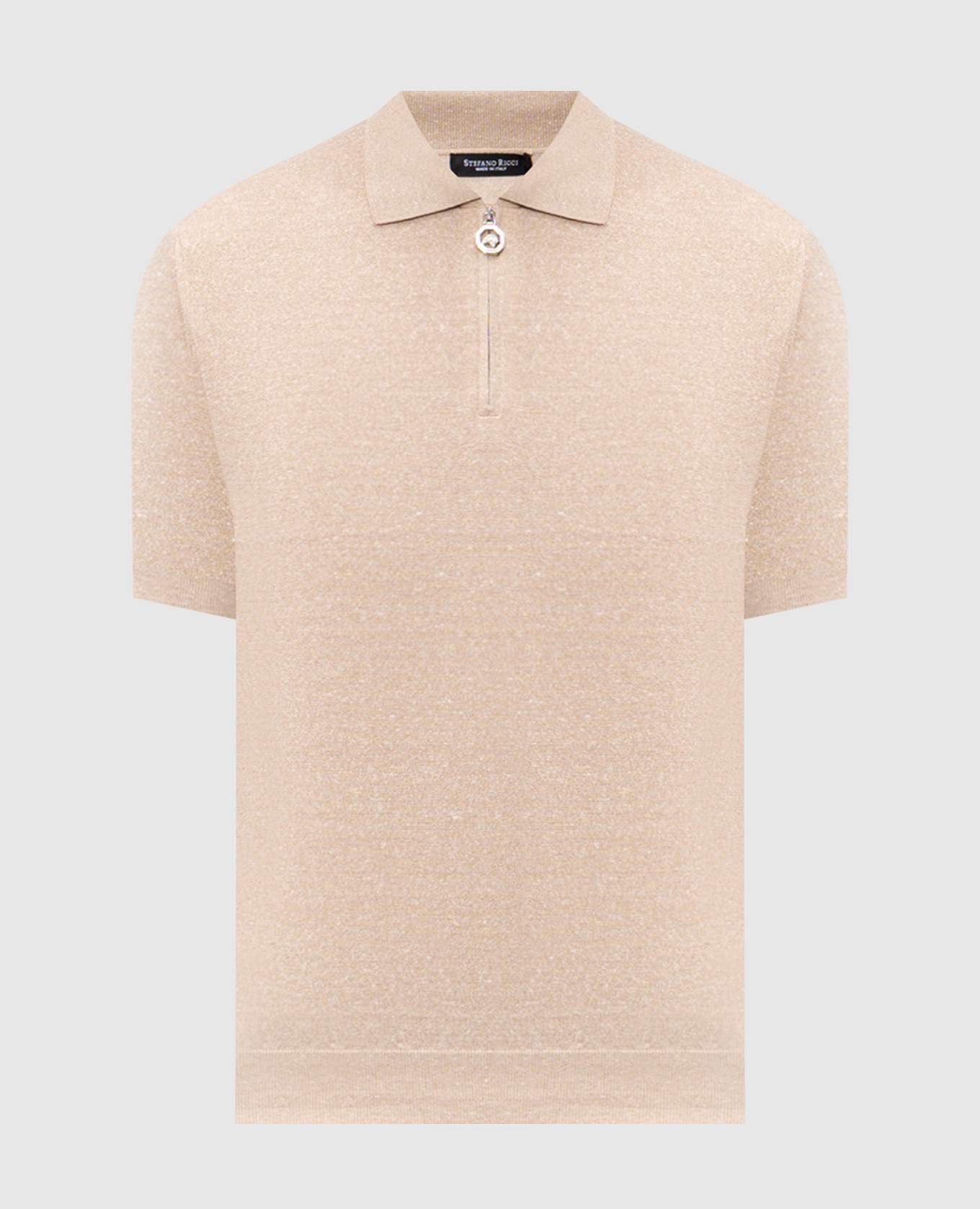 Beige silk and linen polo shirt with emblem