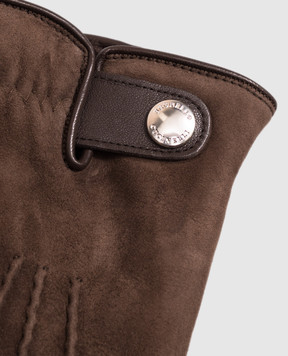 Brunello Cucinelli Brown suede gloves with fur trim MPMVS93608