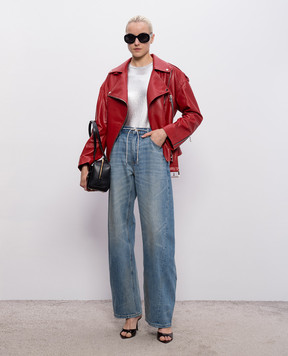 Babe Pay Pls Red leather biker jacket with belt 2208ЗМNATUREL