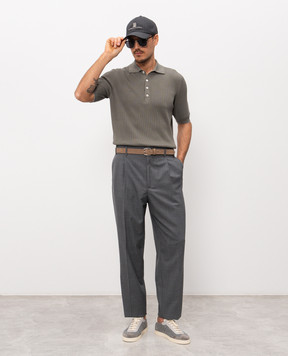 Brunello Cucinelli Khaki ribbed polo shirt M29400025