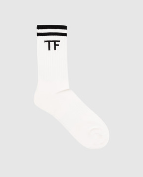 Tom Ford Ivory socks with monogram pattern KKS006YMC036