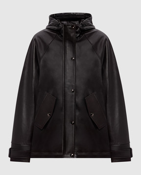 Babe Pay Pls Dark brown leather jacket with hood 2116NATUREL
