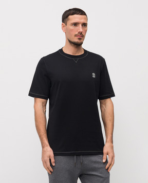 Brunello Cucinelli Black T-shirt with embroidered emblem M0B131328G