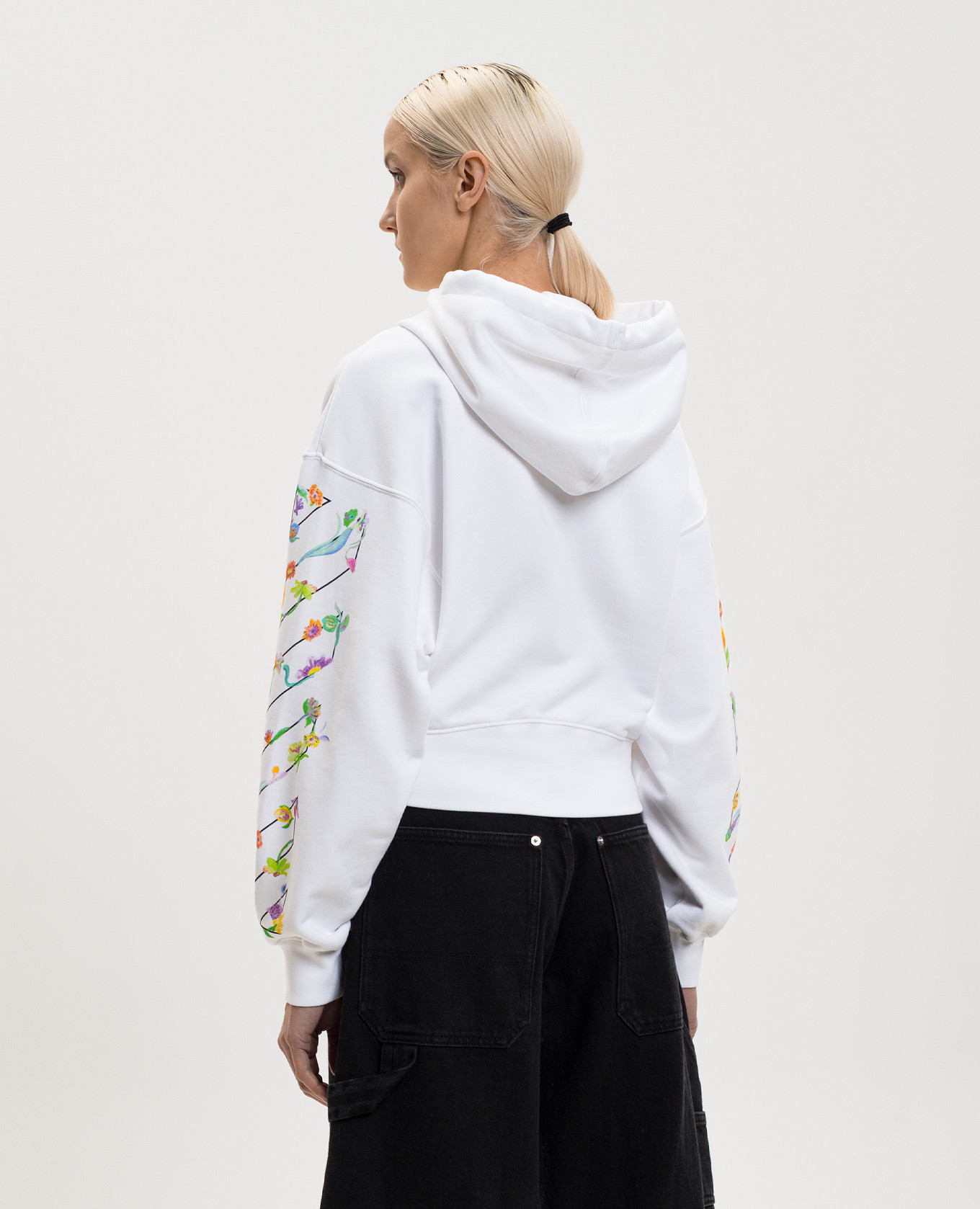 

White cropped hoodie with floral logo print Off-White