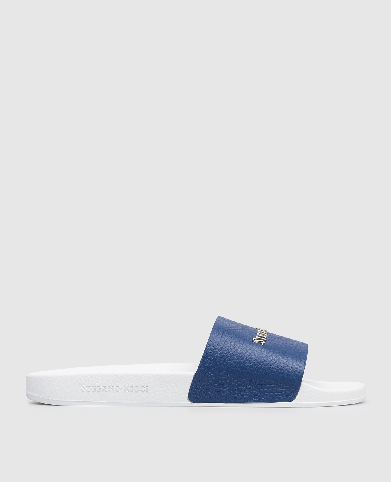 Blue leather sliders with logo