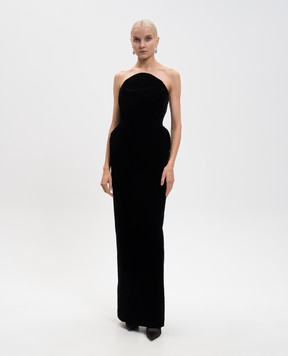 Thierry Mugler Black velvet dress with slit 25F1RO1760477