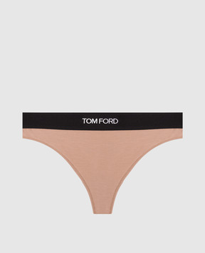 Tom Ford Beige thong panties with logo pattern KNJ009JEX011
