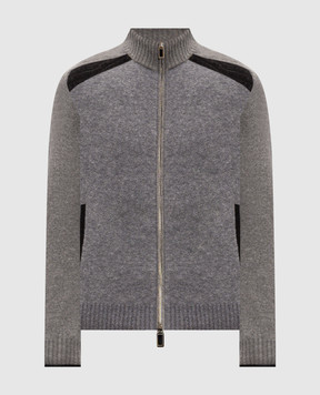 Stefano Ricci Grey cashmere and silk cardigan with crocodile leather K606398N16F26326