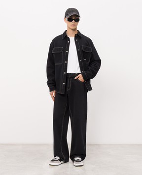 Palm Angels Black jeans with logo embroidery PMYA049S26DEN007