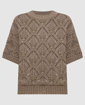 Peserico Khaki openwork top with sequins A99079F0309110