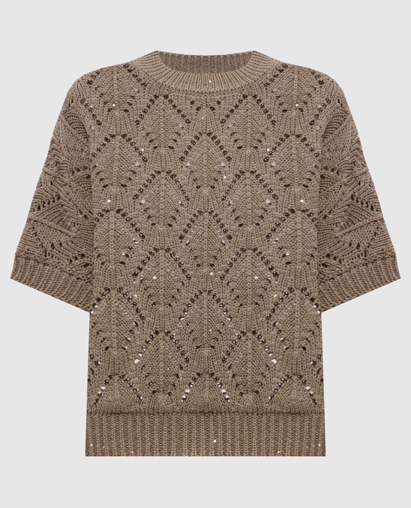 Khaki openwork top with sequins