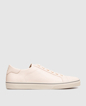 Brunello Cucinelli Beige leather sneakers with logo print MPULMOZ341