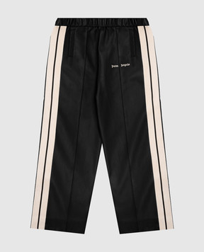 Palm Angels Children's black pants with branded ribbon F6PAJGPA166