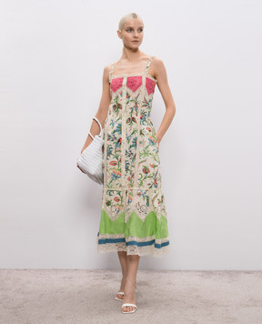 Etro Beige floral print dress with lace WRHA0581AV892