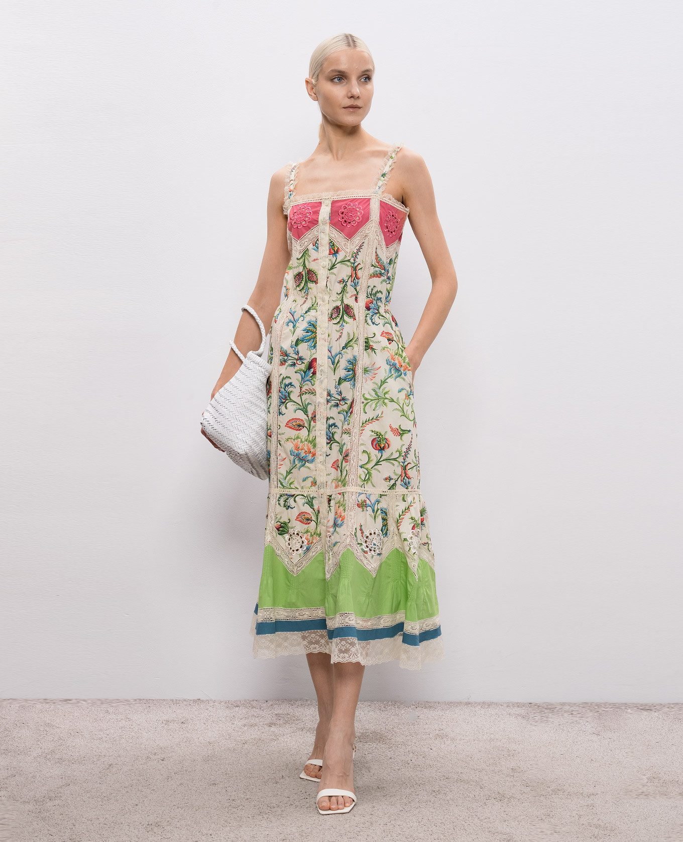 Beige floral print dress with lace Etro 2