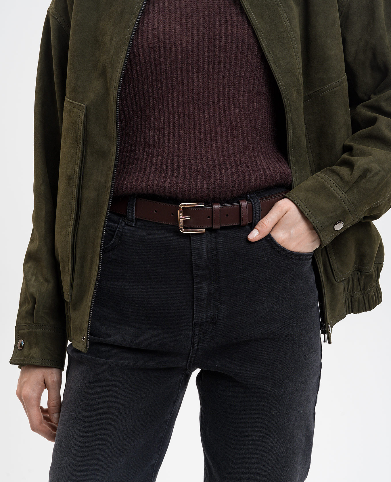 

Burgundy leather belt with logo Max Mara