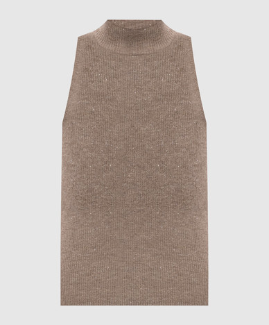 Beige cashmere top with lurex