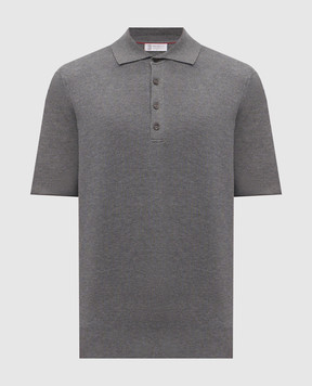 Brunello Cucinelli Grey ribbed cotton polo shirt M29400025