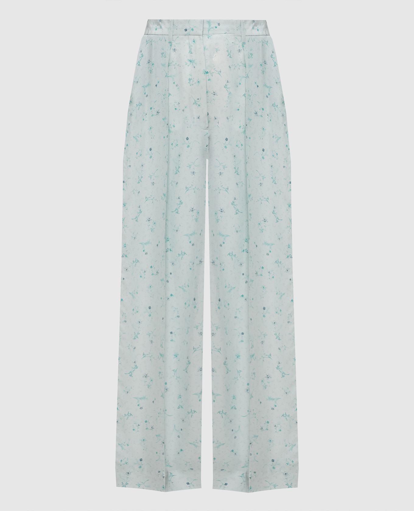 Pantalon en soie imprimée verte