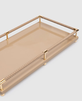 Giobagnara Brown lacquered tray with leather BTLTAUPEGOLDRV105