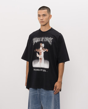 Vetements Black T-shirt with branded print MH27TR209Bm