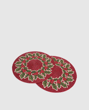 Palais Royal Set of red decorative Christmas beaded table mats 25488