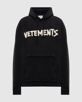 Vetements Black hoodie with logo print MH27HD149Bm