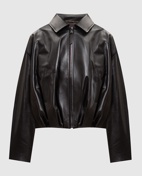 Babe Pay Pls Brown leather jacket with logo patch 2530NATUREL