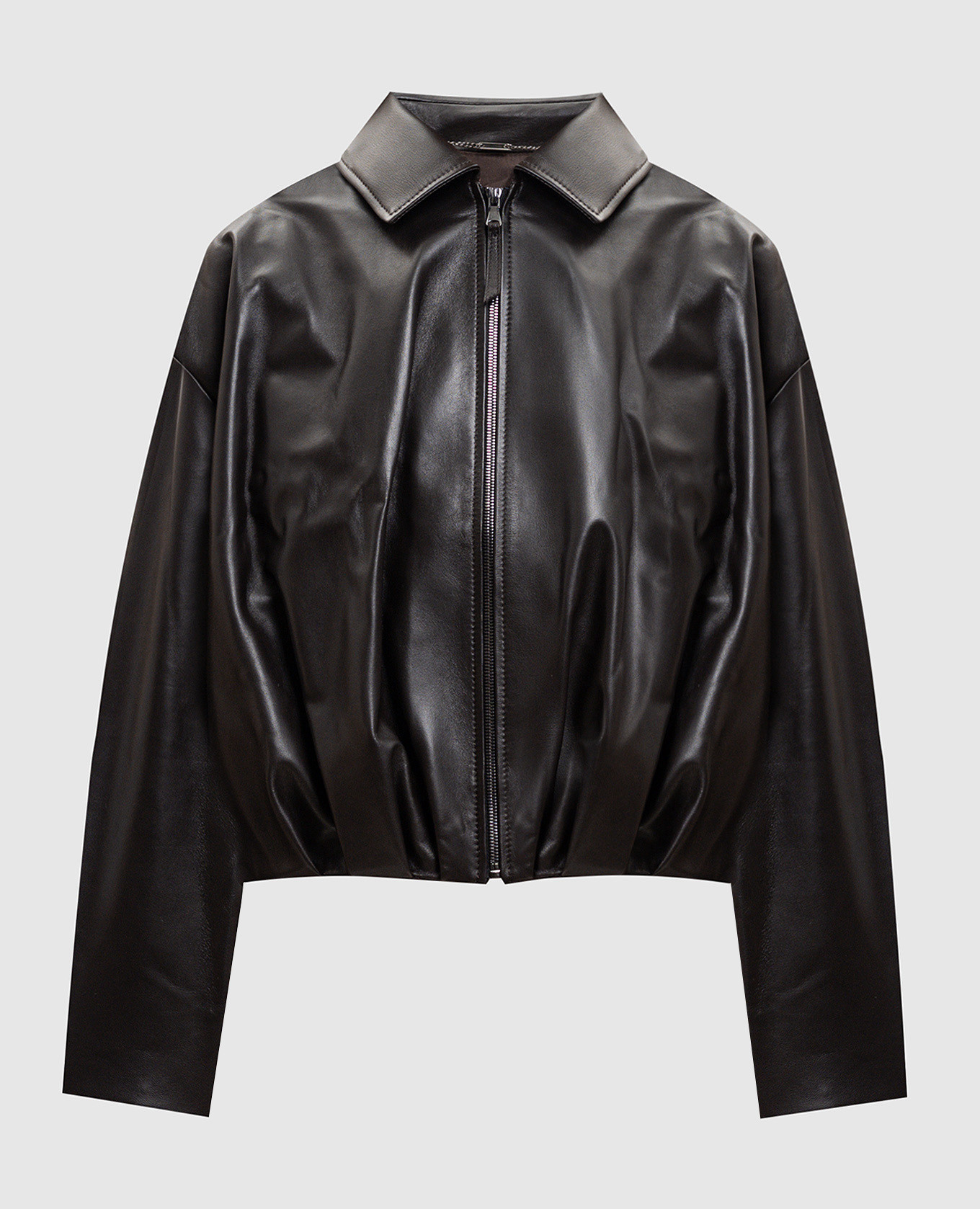 Brown leather jacket with logo patch