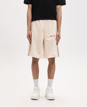 Palm Angels Beige shorts with logo embroidery PMCL009S26FAB001