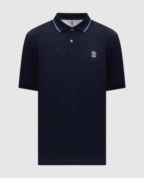 Brunello Cucinelli Navy blue polo shirt with embroidered emblem M0B139779G