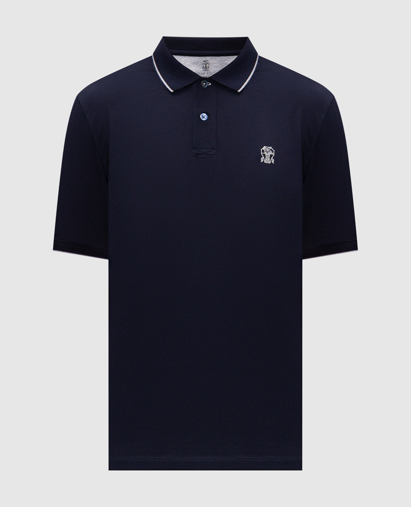 Navy blue polo shirt with embroidered emblem