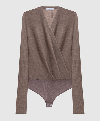 GELATO beige ribbed cashmere bodysuit