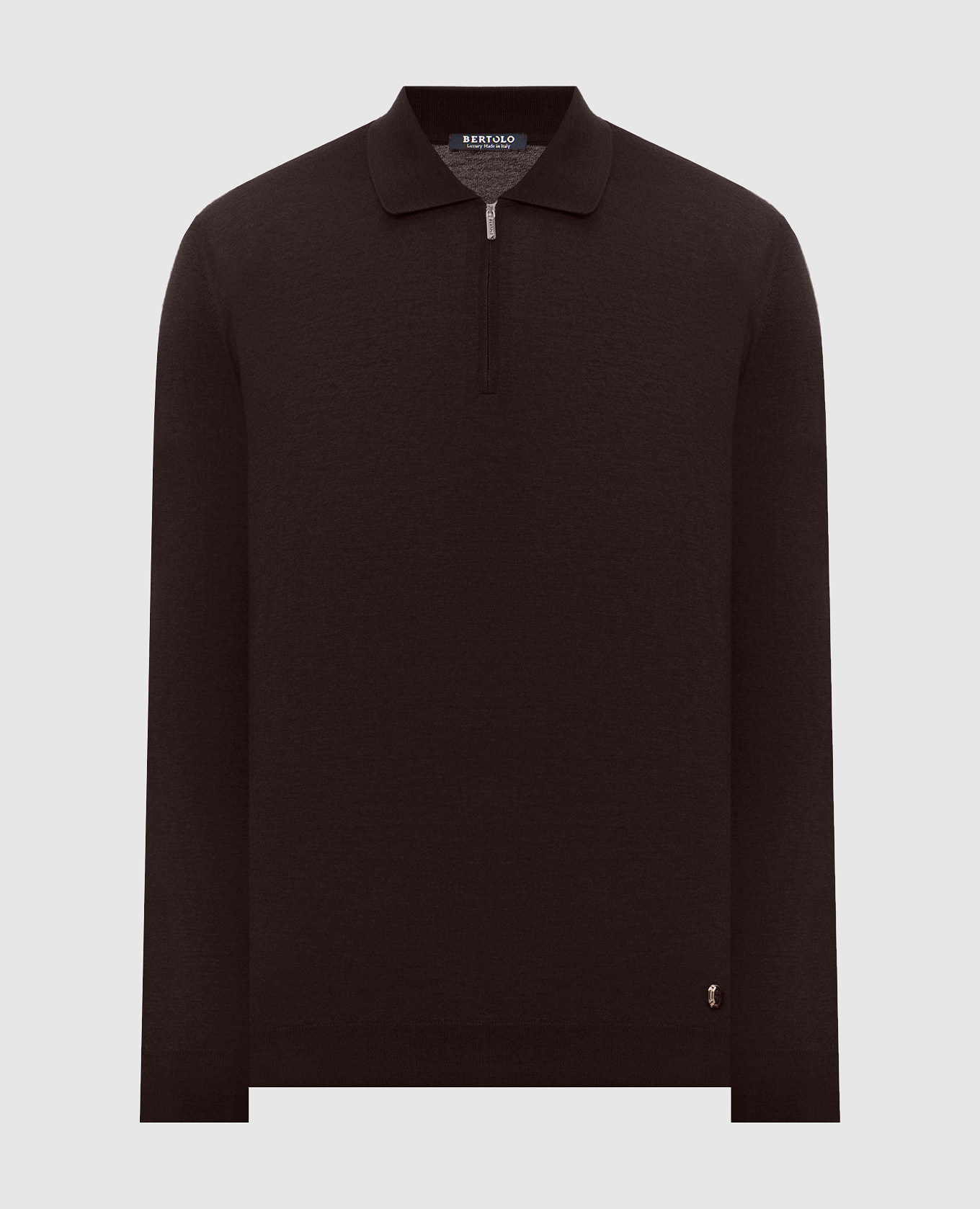 Brown wool and silk polo shirt with zipper