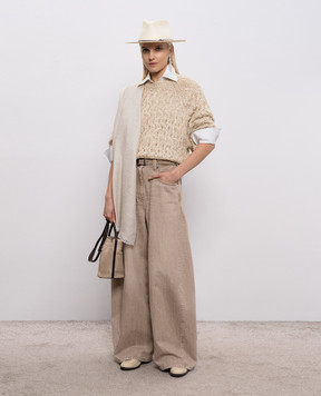 Brunello Cucinelli Beige silk and linen sweater with sequin pattern MEA371100
