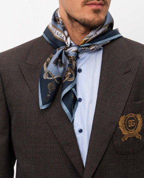 Dolce&Gabbana Blue silk scarf with branded print GQ348EHI12A